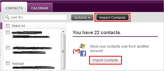 Yahoo Mail Import kontaktov