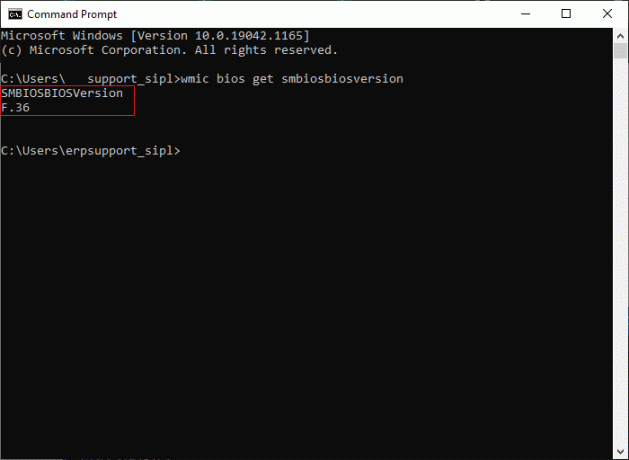 Typ nu wmic bios get smbiosbiosversion in de opdrachtprompt. Apparaat repareren dat niet is gemigreerd in Windows 10