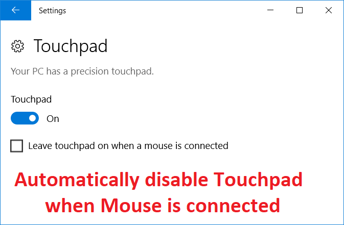ავტომატურად გამორთეთ სენსორული პანელი, როდესაც მაუსი დაკავშირებულია