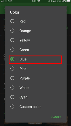 Ahora marque el color al que desea cambiar su notificación