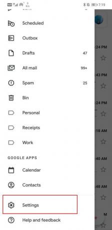 Klicken Sie auf Einstellungen von Google Mail | Fix Gmail empfängt keine E-Mails auf Android