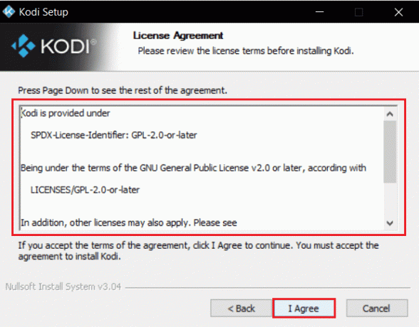 прочитайте ліцензійну угоду та натисніть кнопку «Я згоден» у вікні програми встановлення Kodi