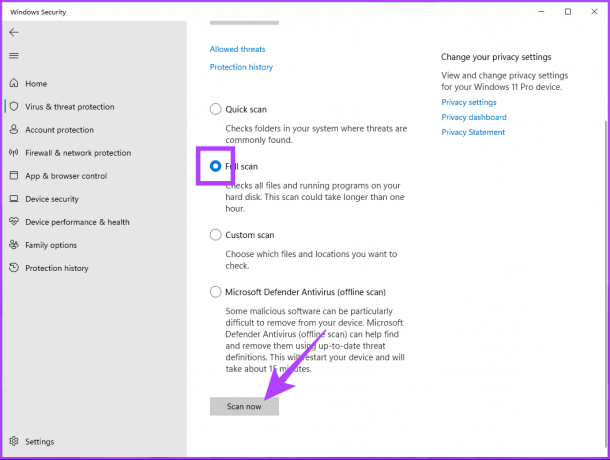 επιλέξτε Πλήρης σάρωση και κάντε κλικ στο κουμπί Σάρωση τώρα
