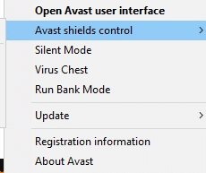 Valitse nyt Avast Shields Control -vaihtoehto ja voit poistaa Avastin väliaikaisesti käytöstä. Korjaa Windows Update Download 0x800f0984 2H1 -virhe