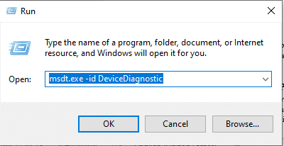 Drücken Sie Windows-Taste + R, um Ausführen zu öffnen, und geben Sie msdt.exe -id DeviceDiagnostic ein, drücken Sie die Eingabetaste.