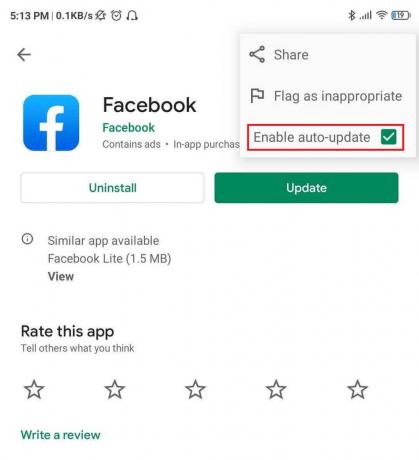 Aktivieren Sie die automatische Aktualisierung für die Facebook-App im Google Play Store.