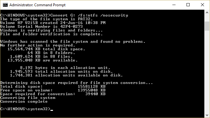 تشغيل تحويل fs ntfs nosecurity في cmd لتحويل FAT32 إلى NTFS | الملف كبير جدًا بالنسبة لنظام الملفات الوجهة [ستجد حلاً]