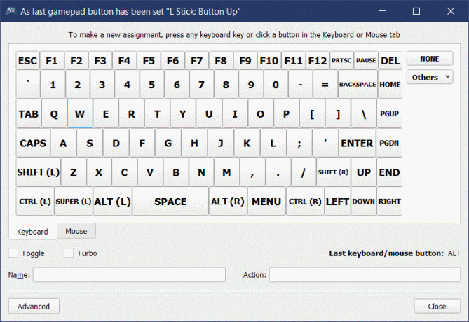 Vælg tasten på tastaturet for at kortlægge