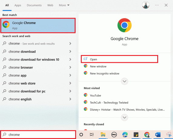 „Windows“ paieškos juostoje įveskite „Chrome“ ir spustelėkite „Atidaryti“. Kaip pataisyti Twitch avataro dydį