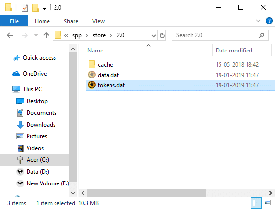 Aktiveringstokensfilen för Windows 10 finns vanligtvis på C:\Windows\System32\SPP\Store\2.0