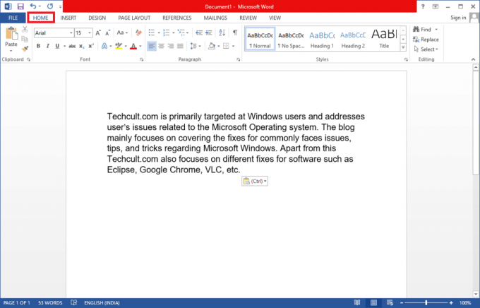 klicka på HEM-menyn i Microsoft Word. Hur man skapar ett hängande indrag i Word och Google Docs