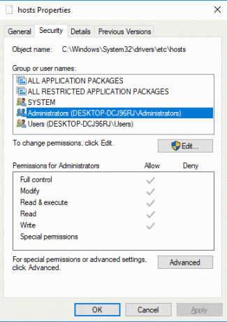 คลิกที่แท็บ Security และคลิกที่ปุ่ม Edit