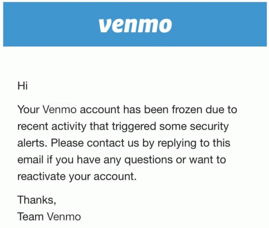 Vastaa Venmon lähettämään sähköpostiin.