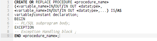 sintaksu za stvaranje pohranjene procedure u oracleu