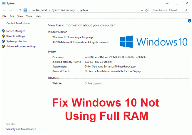Korjaa Windows 10, joka ei käytä täyttä RAM-muistia