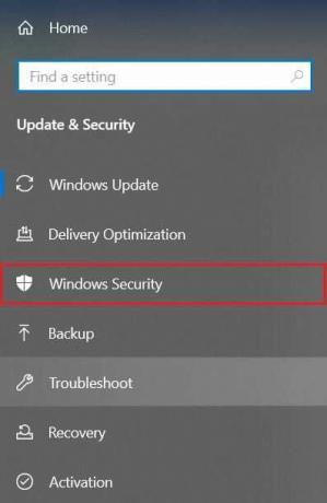 Gehen Sie zu der Windows-Sicherheit’ im Panel auf der linken Seite