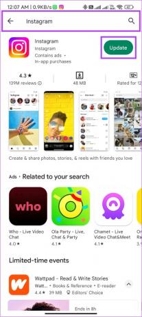 Keressen az Instagramon, és kattintson a Frissítés gombra
