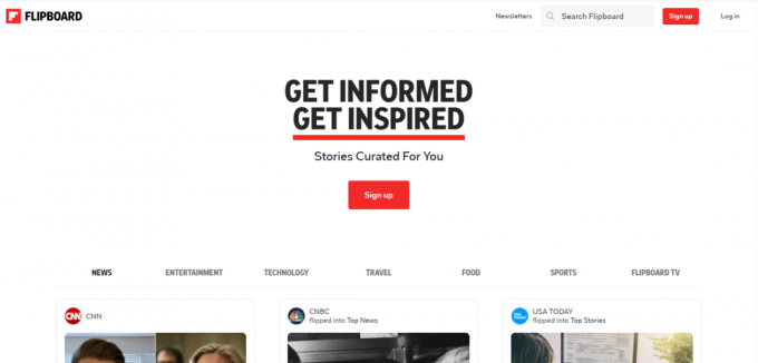 Flipboardの公式ウェブページ。 Pinterest のような画像サイト