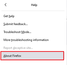 Następnie kliknij O Firefoksie. Napraw Firefox Prawy przycisk myszy nie działa