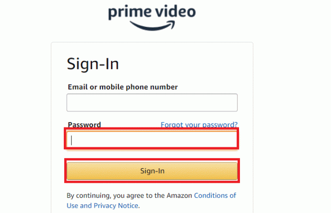 πληκτρολογήστε τον κωδικό πρόσβασης του λογαριασμού Prime Video σας και κάντε κλικ στο Sign-In για να συνδεθείτε στον λογαριασμό Prime Video σας | 