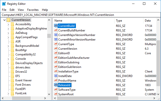 Проверьте, какая версия Windows 10 у вас установлена ​​в редакторе реестра.