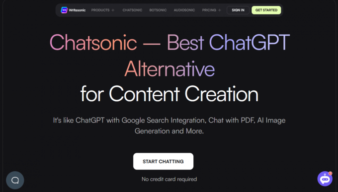 ChatSonic mājas lapa