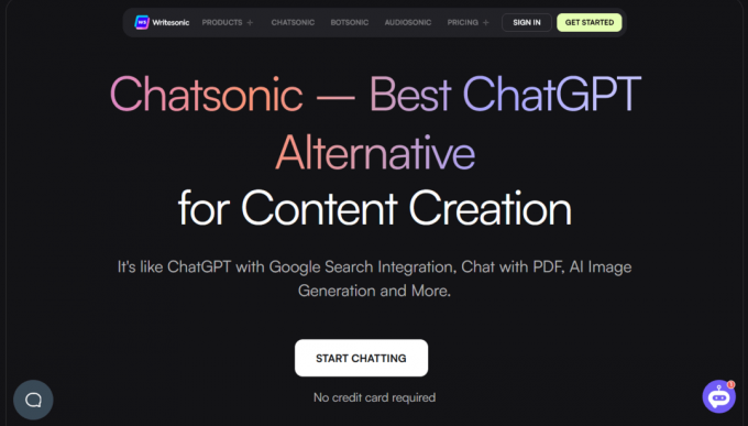 „ChatSonic“ pagrindinis puslapis