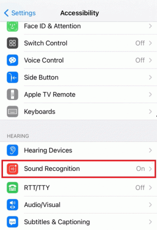Прокрутите вниз и нажмите Распознавание звука | в настоящее время невозможно отправлять аудиосообщения iOS 16