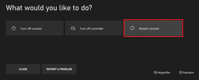 Klicken Sie nun auf Konsole neu starten | Wie können Sie Ihre Xbox One-Anmeldung reparieren?