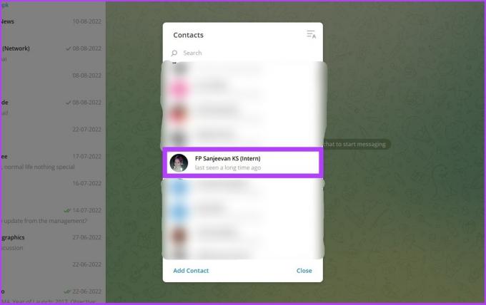 pronađite kontakt koji želite ukloniti iz Telegrama i dodirnite profil