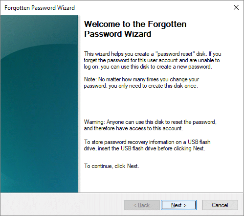 Sådan opretter du en diskette til nulstilling af adgangskode i Windows 10