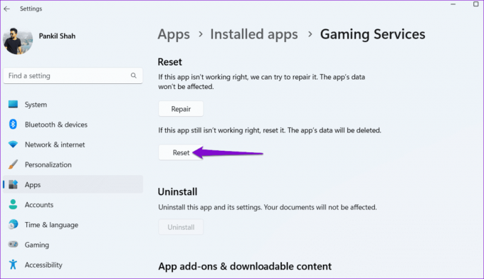 Resetujte aplikáciu Gaming Services