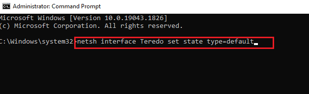 Geben Sie netsh interface Teredo set state typedefault ein 