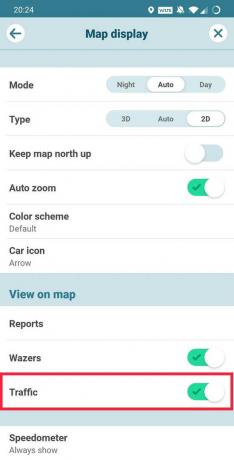 გადადით Map Display-ზე და ჩართეთ Traffic განყოფილებაში View on map