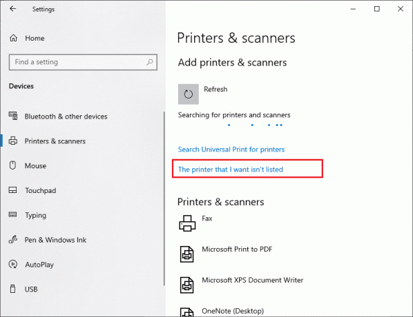 kliknite na hipervezu Pisač koji želim nije naveden. Ispravite pogrešku ispisa u sustavu Windows 10