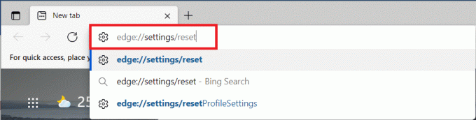 Įveskite nuorodą į paieškos juostą, kad tiesiogiai paleistumėte puslapį Reset Edge