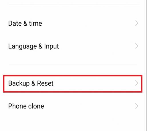 Atingeți Backup și Reset