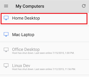 Stuknij nazwę pulpitu docelowego, do którego chcesz uzyskać dostęp z Moich komputerów