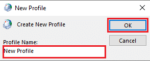 Gi profilen et navn og klikk OK. Løs dette er ikke en gyldig filnavn outlook