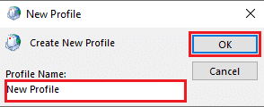 Именујте профил и кликните на ОК. Исправите да ово није валидан назив датотеке Оутлоок