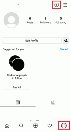 გახსენით Instagram აპი და გადადით პროფილის განყოფილებაში. შეეხეთ + ხატულას ზედა მარჯვენა კუთხიდან