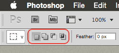 Opções de ferramentas de seleção do Photoshop