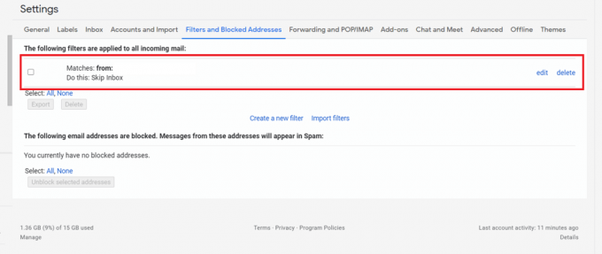 ببساطة انقر فوق الزر " حذف". | إصلاح حساب Gmail لا يتلقى رسائل البريد الإلكتروني
