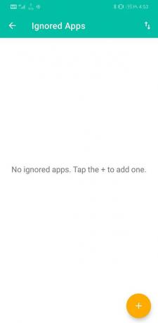 For at tilføje en app til sortlisten skal du blot starte Unnotification-appen og trykke på Plus-knappen
