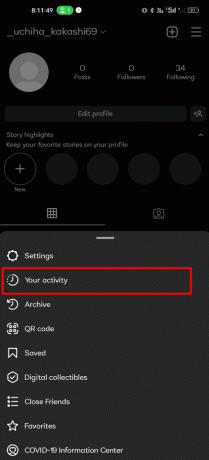 Fra hurtigmenyen som vises, velg Din aktivitet | Hvordan se Instagram sett videohistorikk