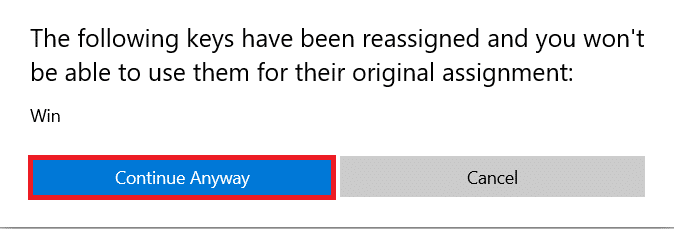 Натисніть «Продовжити». Виправити відключену клавішу Windows