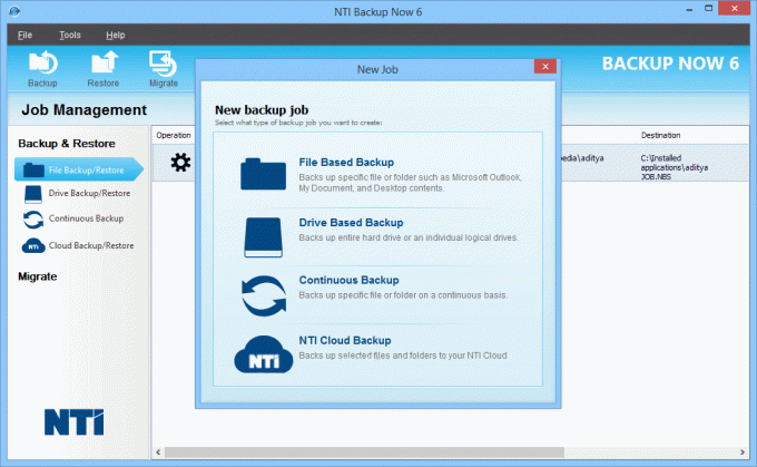 NTI Backup Now 6 for å sikkerhetskopiere data i Windows 10