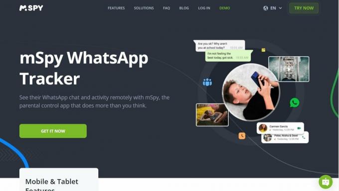 mSpy WhatsApp Tracker-Seite
