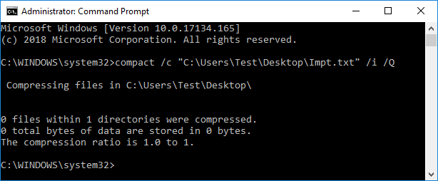 For å komprimere (zip) en fil, skriv inn følgende kommando | Zip eller pakk ut filer og mapper i Windows 10
