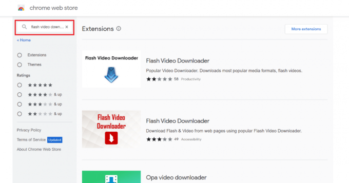 Abra a Chrome Web Store e procure por Flash Video Downloader.